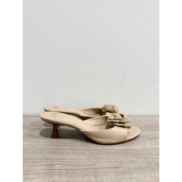 LPA Elba Flower Rosette Crochet Leather Slip On Mules Sandal Beige Women's US 9 - Picture 3 of 7